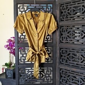 H&M gold metallic button Down Blouse